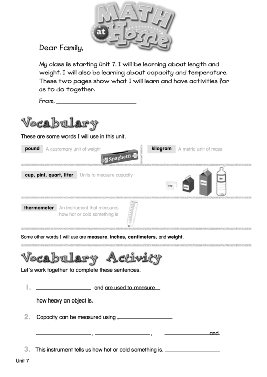 Unit 7 Activities And Vocabulary Printable pdf