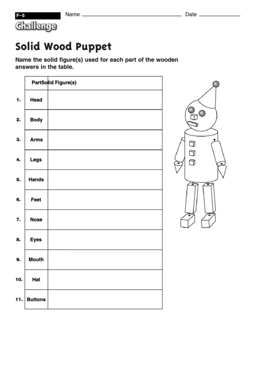 Solid Wood Puppet (Spheres) - Math Worksheet With Answers Printable pdf