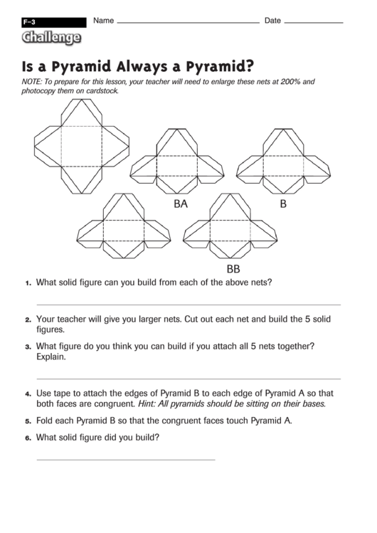 Is A Pyramid Always A Pyramid - Math Worksheet With Answers Printable pdf