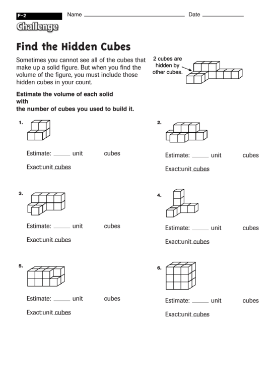 Find The Hidden Cubes - Math Worksheet With Answers Printable pdf