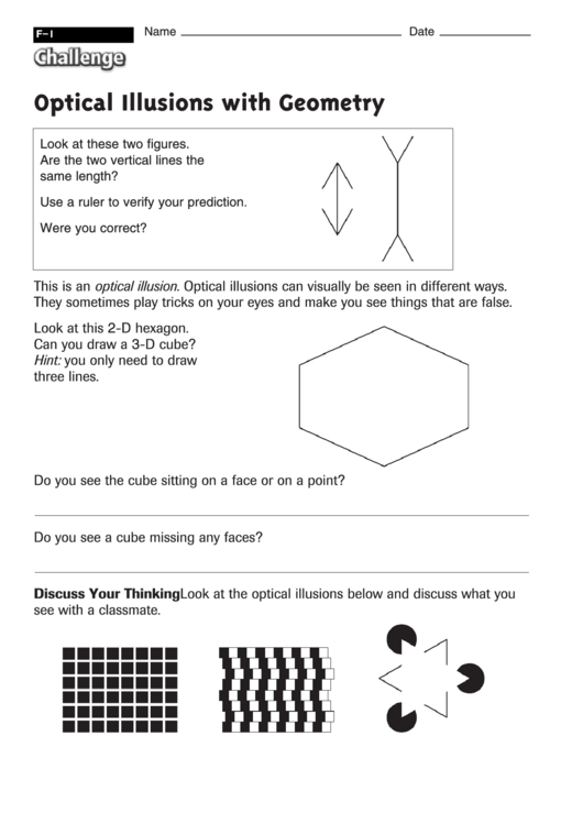 Optical Illusions With Geometry - Math Worksheet Printable pdf