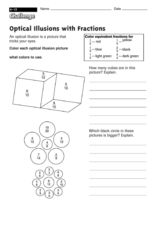 Optical Illusions With Fractions - Math Worksheet With Answers Printable pdf