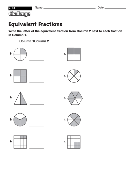 Equivalent Fractions Worksheet With Answers Printable pdf