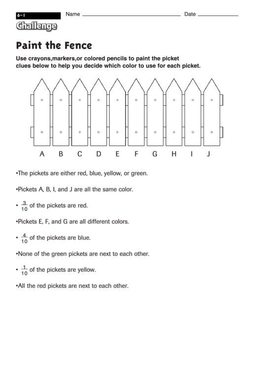 Paint The Fence - Math Worksheet With Answers Printable pdf