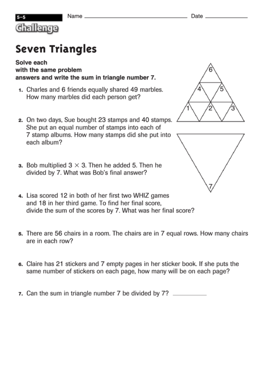 Seven Triangles - Geometry Worksheet With Answers Printable pdf
