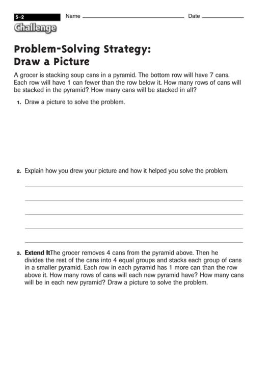 Problem-Solving Strategy: Draw A Picture - Math Worksheet Printable pdf