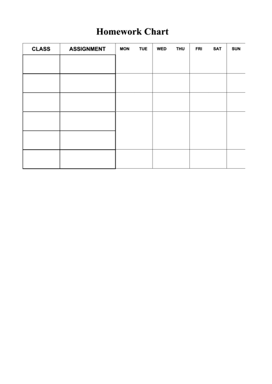 Blank Homework Chart Template Printable pdf