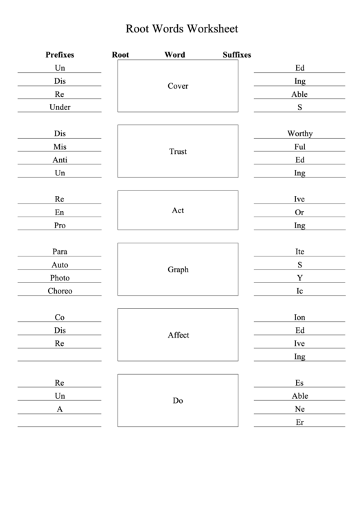 Root Words Worksheet Printable pdf