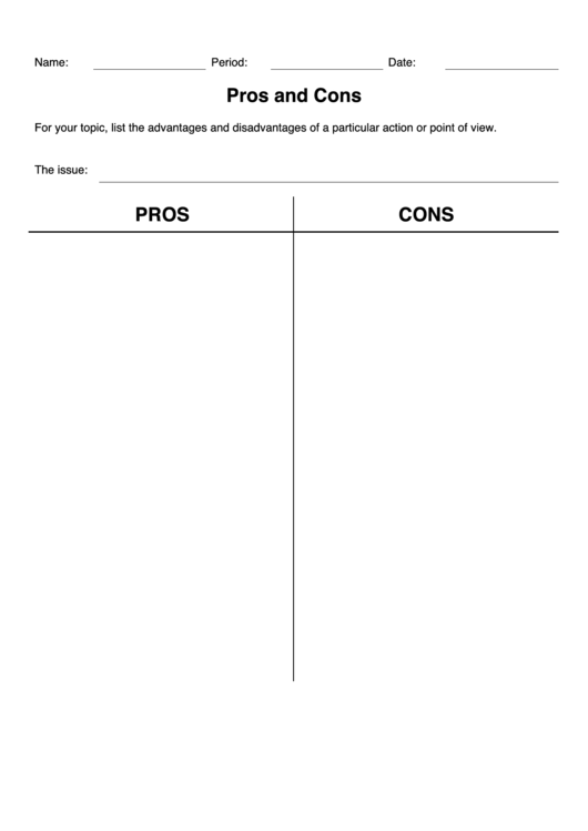 Pros And Cons Printable pdf