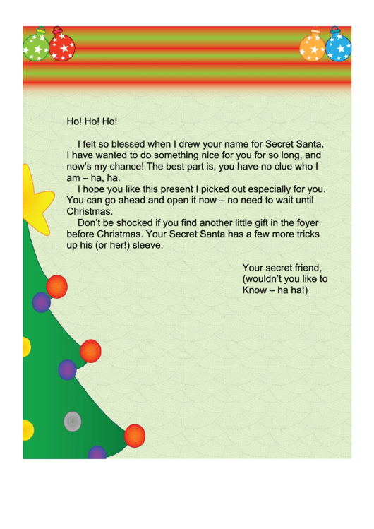 Church Secret Santa Letter Template Printable pdf