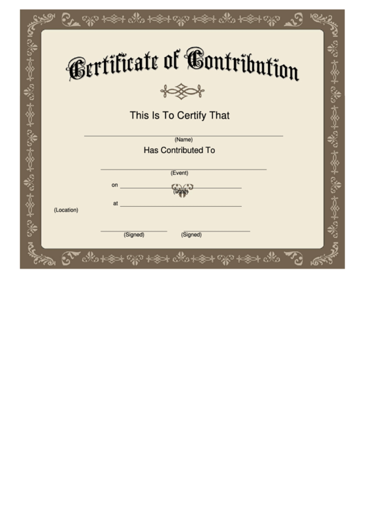 Certificate Of Contribution Printable pdf