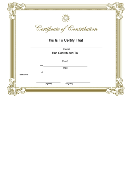 Certificate Of Contribution Printable pdf