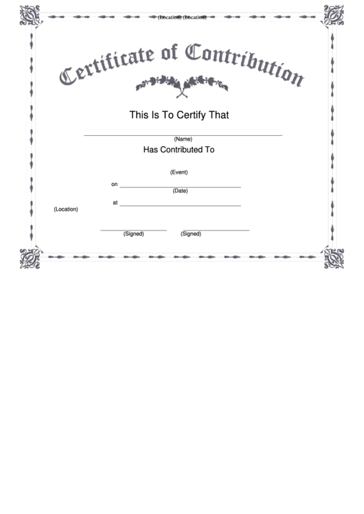 Certificate Of Contribution - Gray Printable pdf