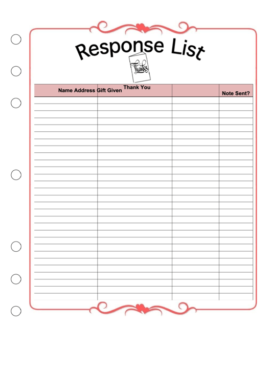 Wedding Planner - Response List Printable pdf