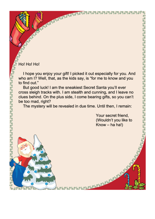Secret Stealthy Santa Letter Template Printable pdf