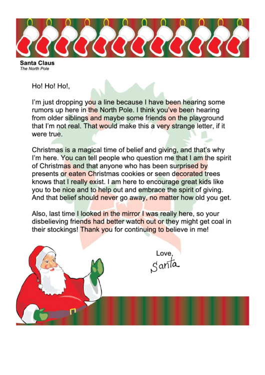 Discourage Disbelief Santa Letter Template Printable pdf