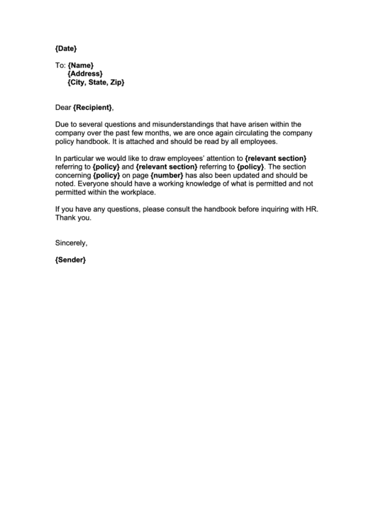 Company Policy Explanation Letter Template Printable pdf