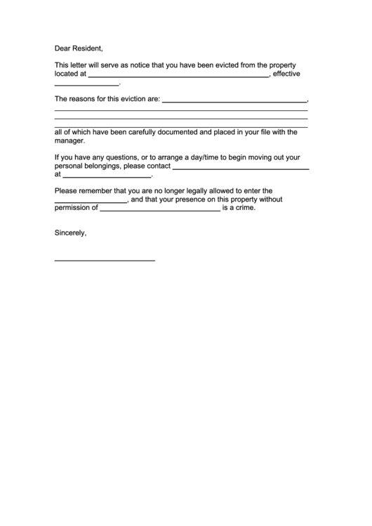 Eviction Letter Printable pdf