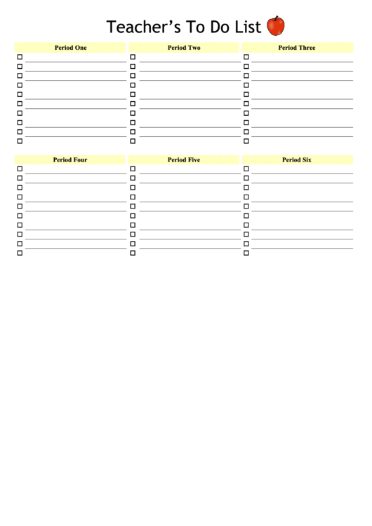 Teachers To Do List Six Periods Printable pdf