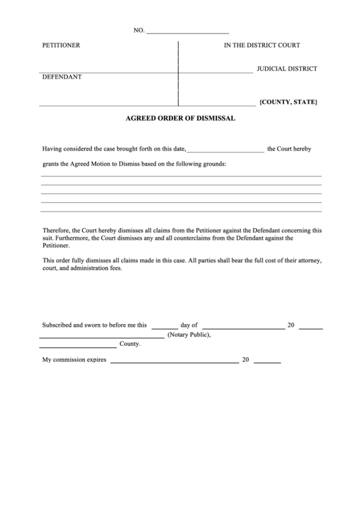Agreed Order Of Dismissal Printable pdf