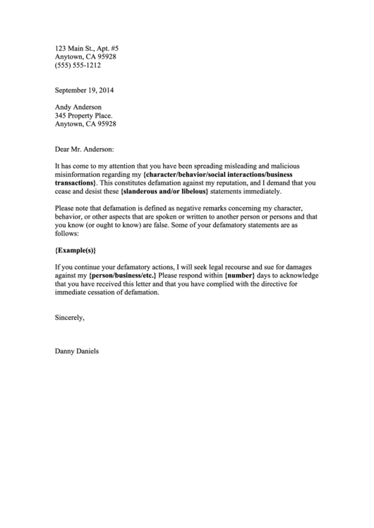 Cease And Desist Letter printable pdf download