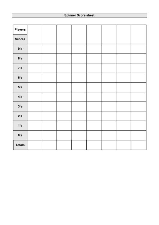 Spinner Score Sheet Printable pdf