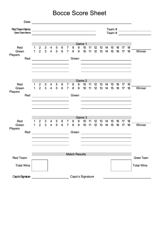 Bocce Score Sheet Printable pdf