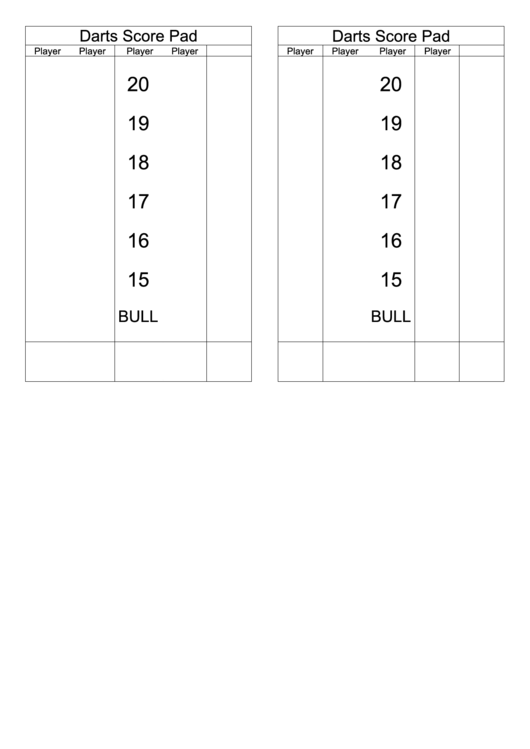 Darts Score Pad Printable pdf