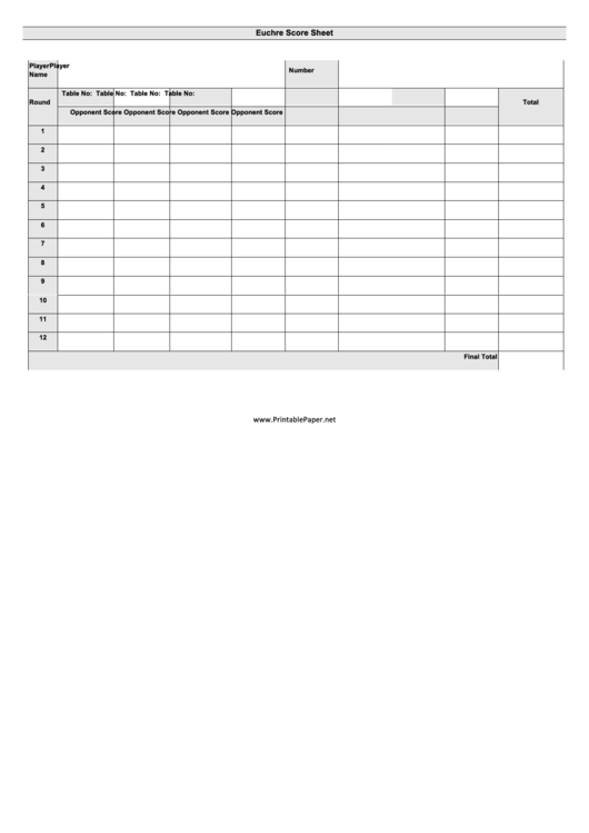 Euchre Score Sheet Printable pdf