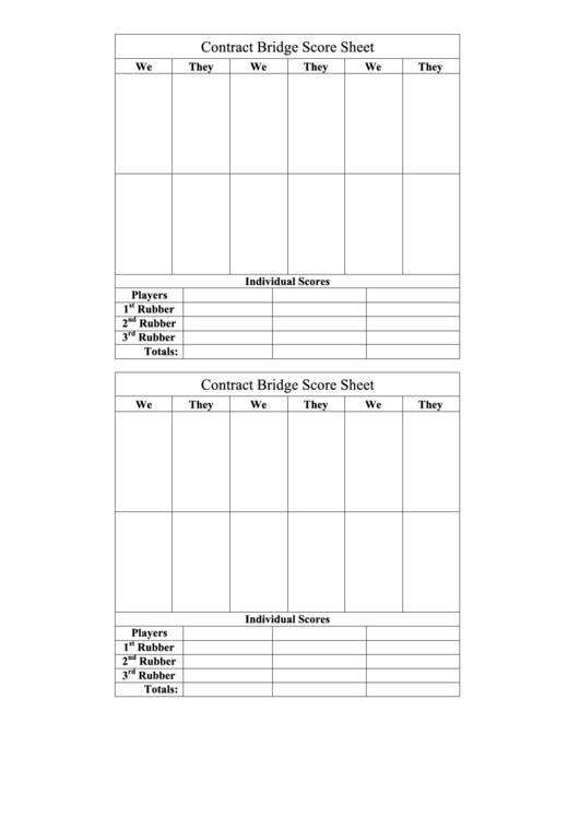 Contract Bridge Score Sheet Printable pdf