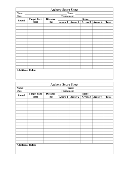 Archery Score Sheet Printable pdf