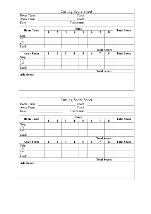 Curling Score Sheet Printable pdf