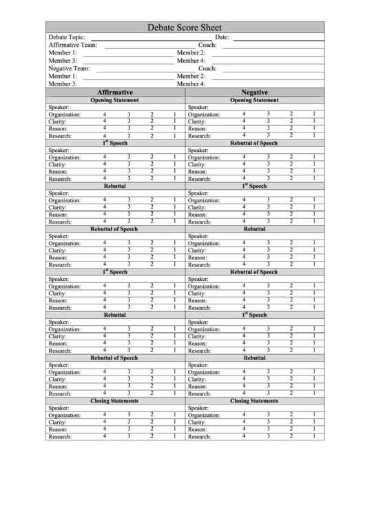 Debate Score Sheet Printable Pdf Download