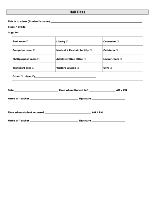 Top 6 Hall Pass Templates Free To Download In PDF Format