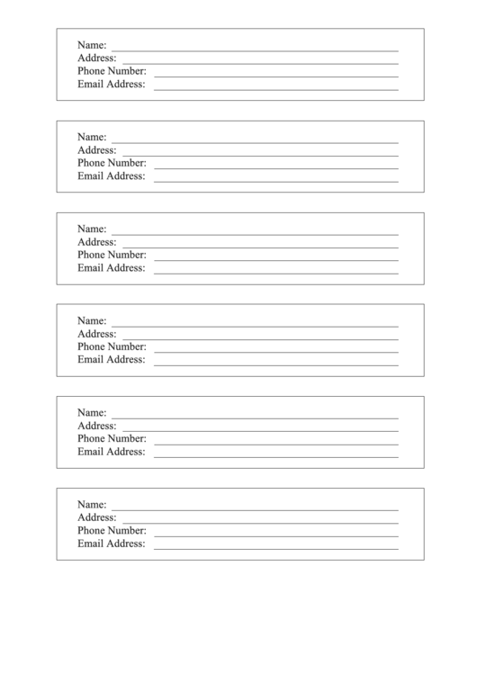 Contact Information Form - Black And White Printable pdf