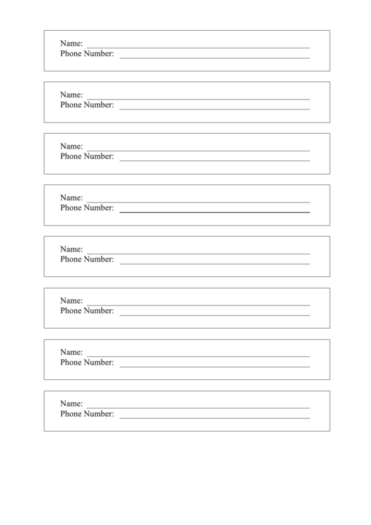 Phone Number List - Black And White Printable pdf