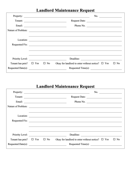 Landlord Maintenance Request Printable pdf