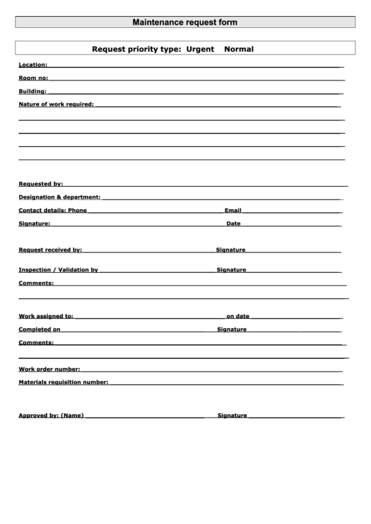 Maintenance Request Form Printable pdf