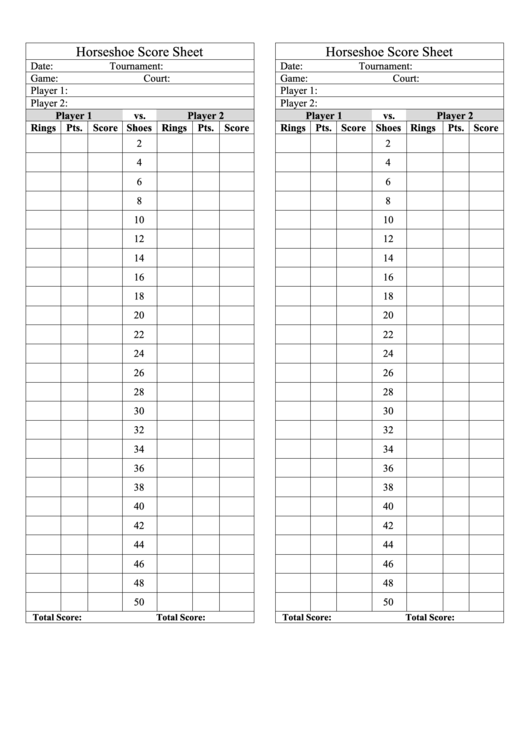 Horseshoes Score Sheet Printable pdf