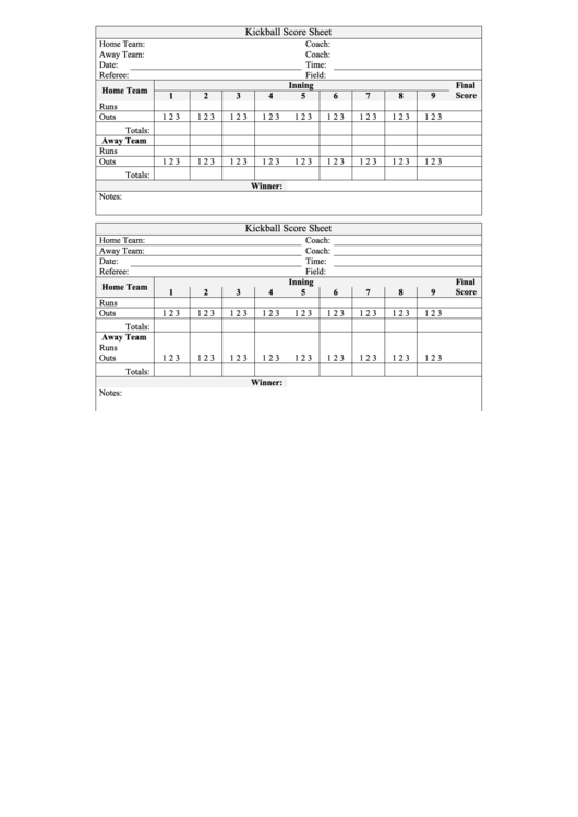 Kickball Score Sheet Printable pdf