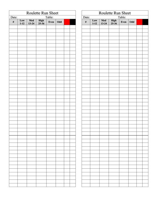 Fillable Roulette Score Sheet Printable pdf
