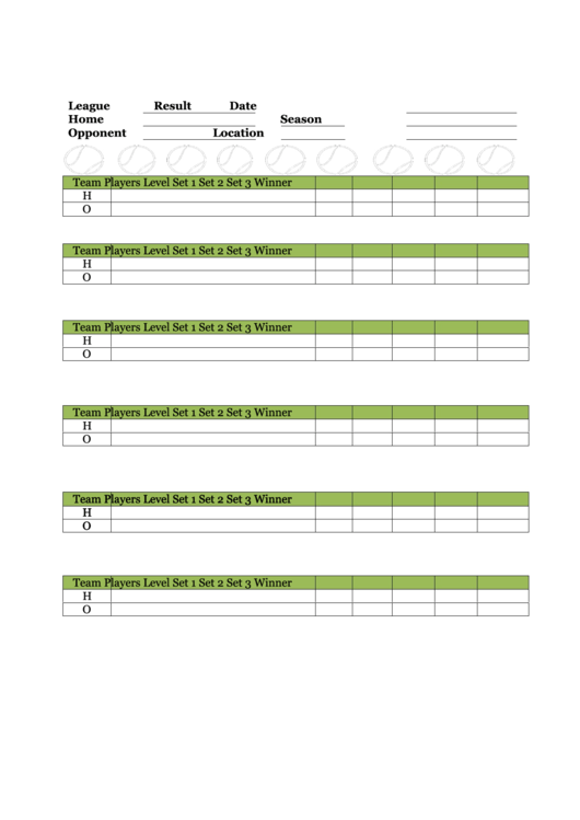 Tennis Score Sheet Template Printable pdf