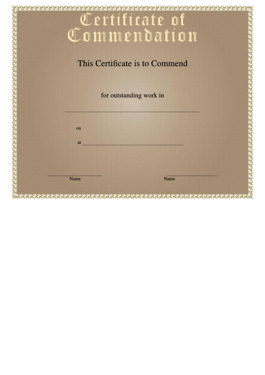 Certificate Of Commendation Printable pdf