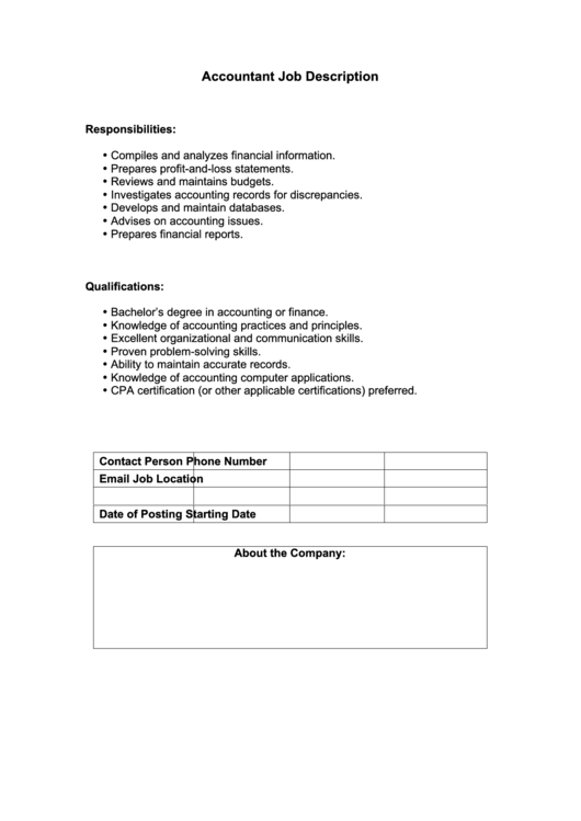 Accountant Job Description Printable pdf