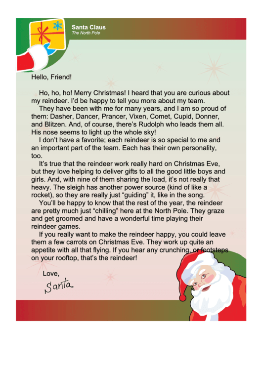 Reindeer Santa Letter Template Printable pdf