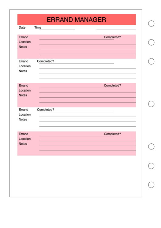 Errand Manager Template - Left Printable pdf
