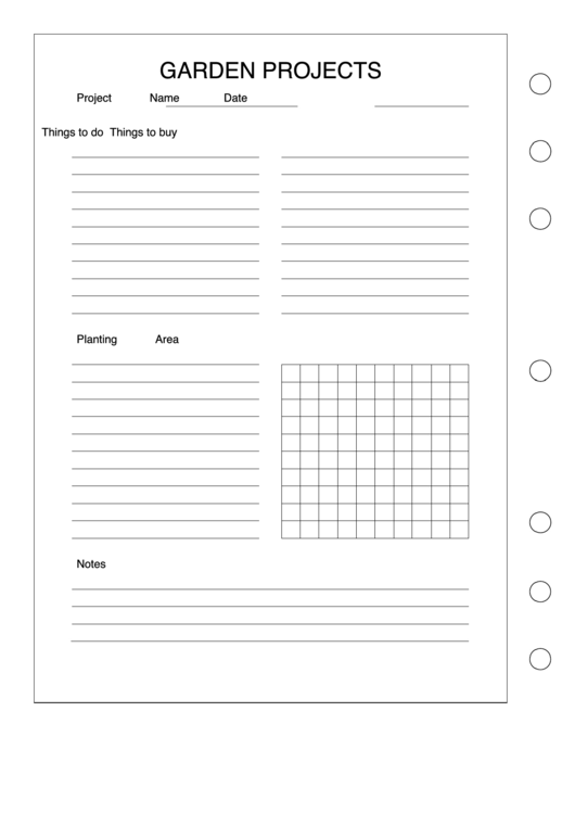 Garden Project Task List Template - Punched On Left Printable pdf