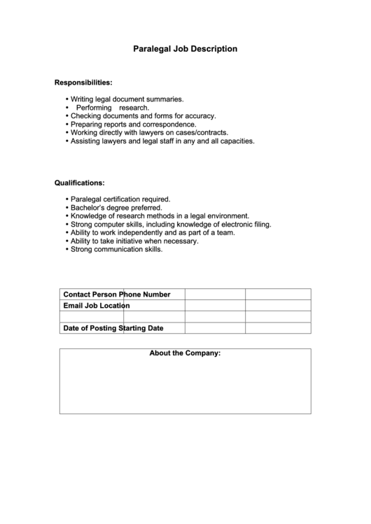 Paralegal Job Description Printable pdf