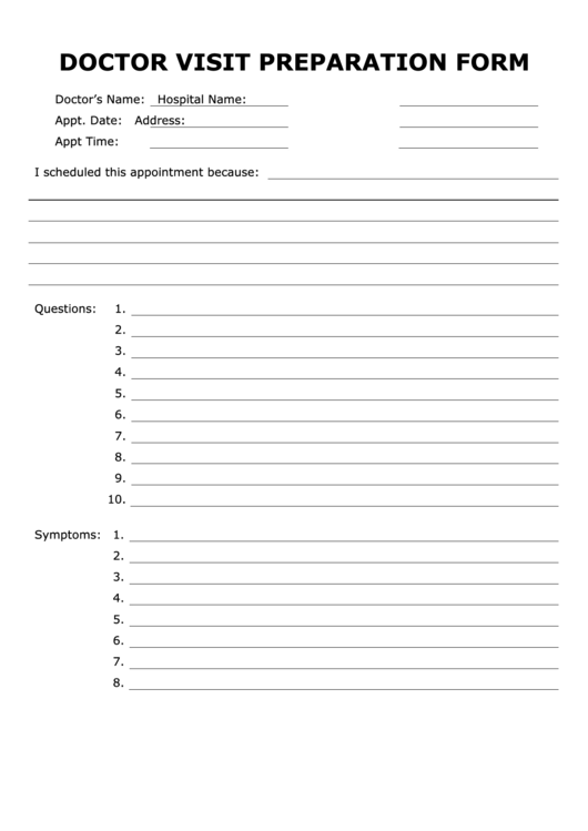 Doctor Visit Preparation Form Printable pdf