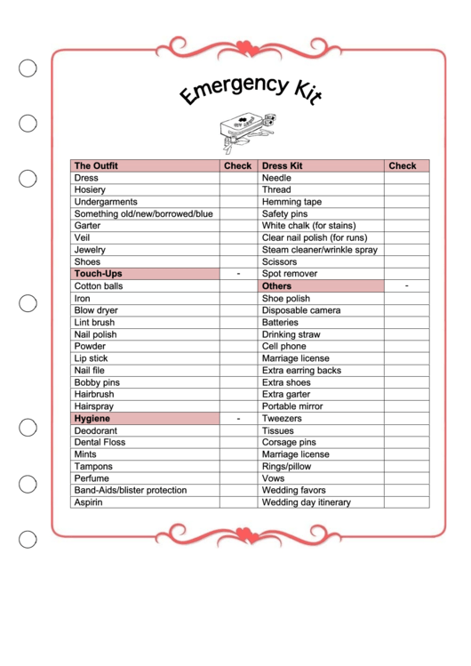 Wedding Planner Emergency Kit printable pdf download